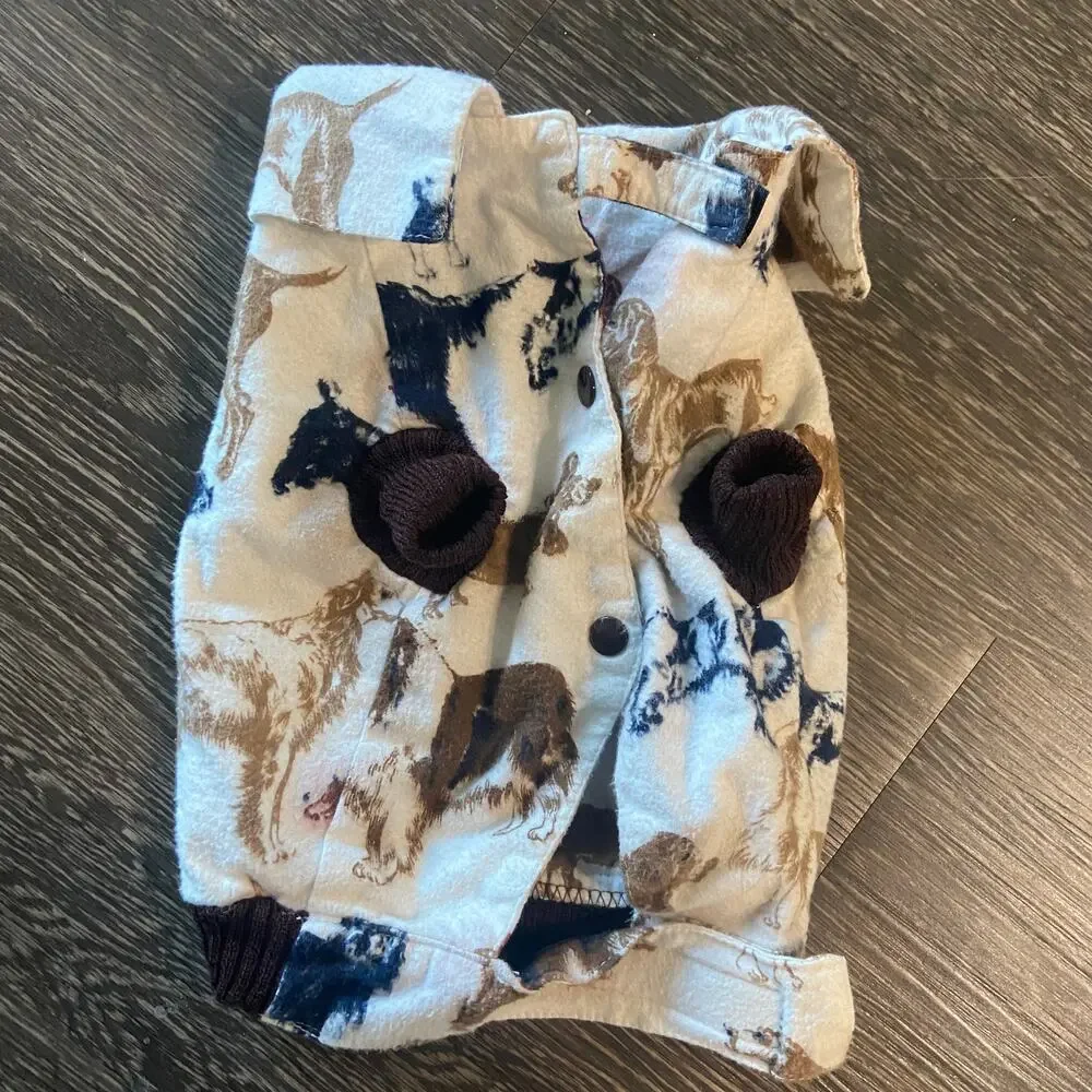 Doggie Duds Size Medium Brown & Cream Dog Print 100% Acrylic Collared Sweater